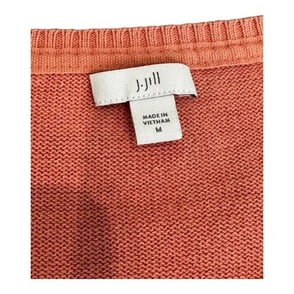 J. Jill - Womens Ribbed Trim Button Down Coral Sweater Cardigan - Size Medium