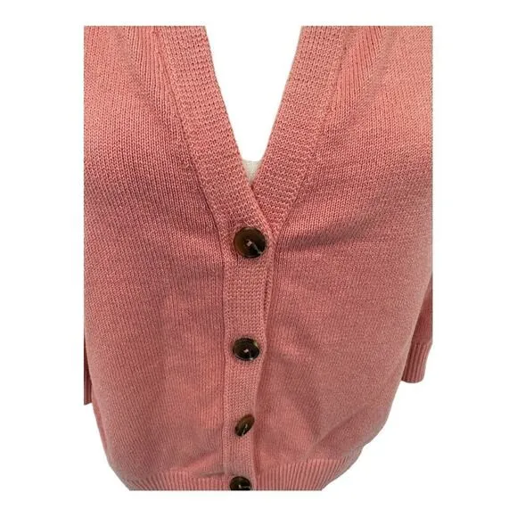 J. Jill - Womens Ribbed Trim Button Down Coral Sweater Cardigan - Size Medium