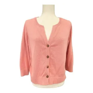 J. Jill - Womens Ribbed Trim Button Down Coral Sweater Cardigan - Size Medium
