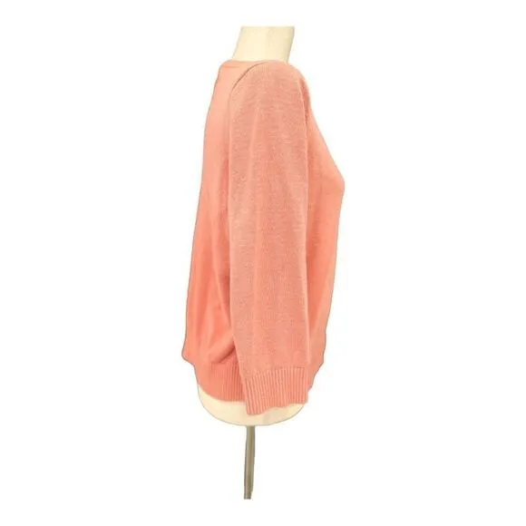J. Jill - Womens Ribbed Trim Button Down Coral Sweater Cardigan - Size Medium