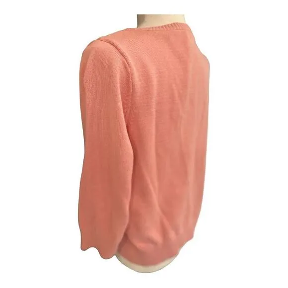 J. Jill - Womens Ribbed Trim Button Down Coral Sweater Cardigan - Size Medium