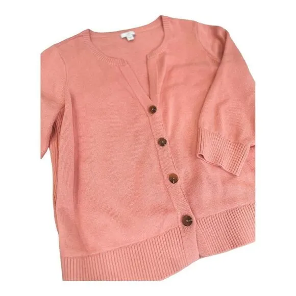 J. Jill - Womens Ribbed Trim Button Down Coral Sweater Cardigan - Size Medium