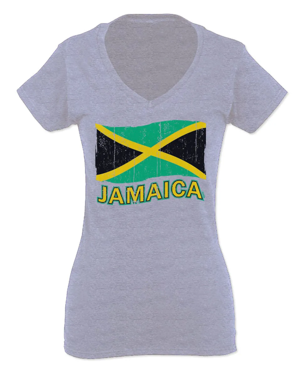 Jamaica Tee Jamaican National Country Flag Tee Carribean For Women V neck fitted T Shirt