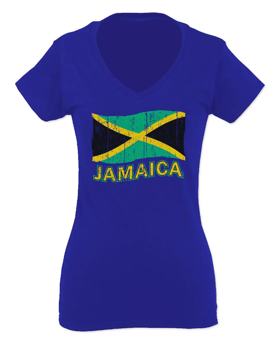 Jamaica Tee Jamaican National Country Flag Tee Carribean For Women V neck fitted T Shirt