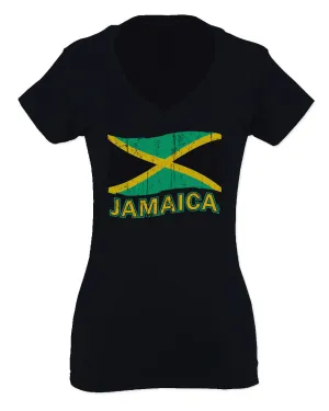 Jamaica Tee Jamaican National Country Flag Tee Carribean For Women V neck fitted T Shirt