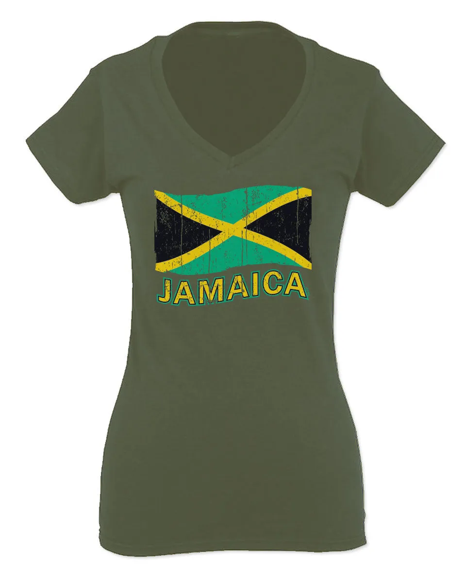 Jamaica Tee Jamaican National Country Flag Tee Carribean For Women V neck fitted T Shirt