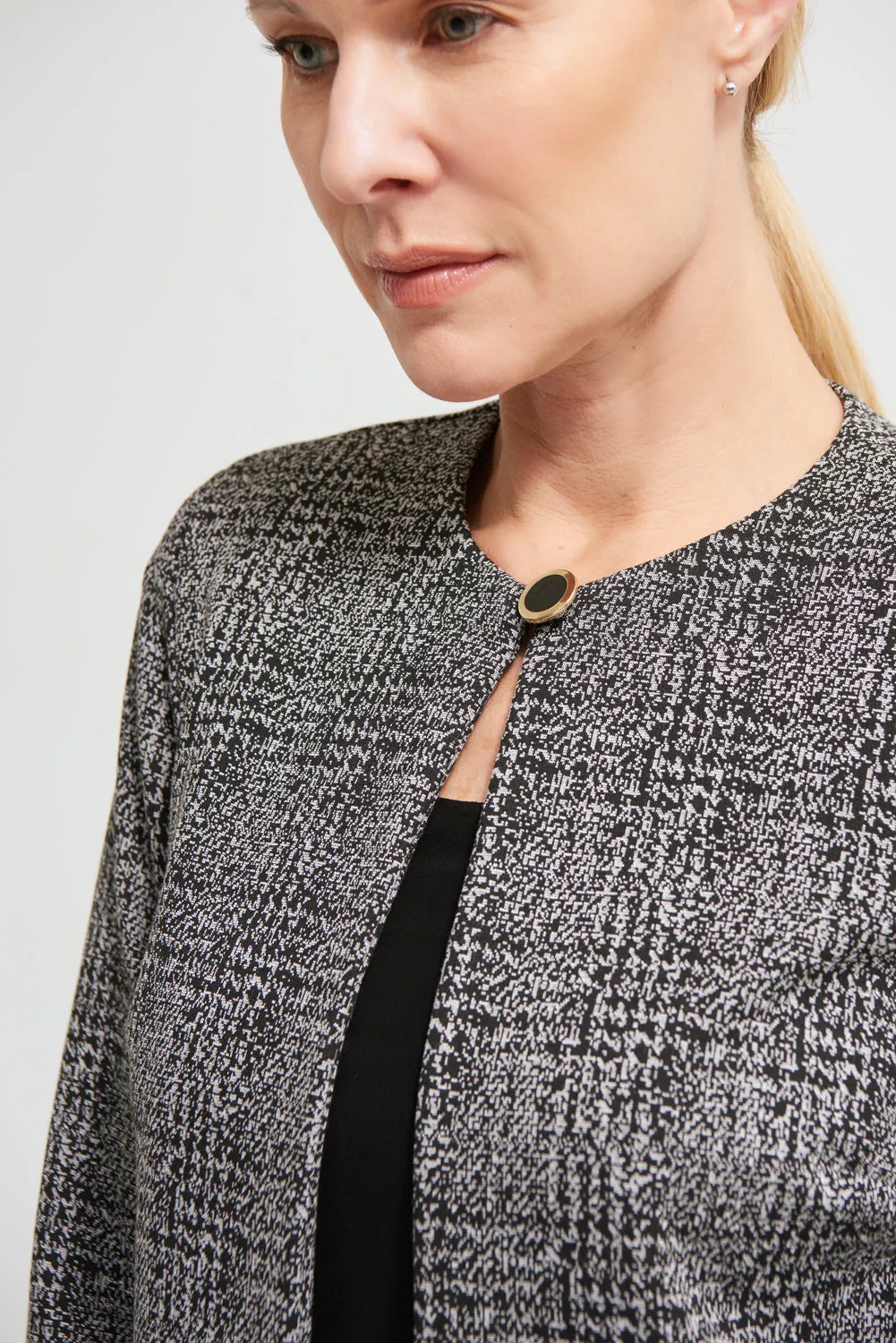 Joseph Ribkoff Black/Grey Check Print Jacquard Jacket Style 213287