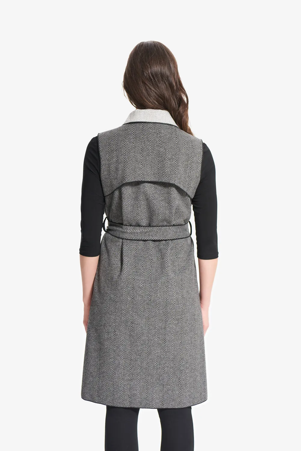Joseph Ribkoff Black/Grey Knit Sleeveless Jacket Style 214195