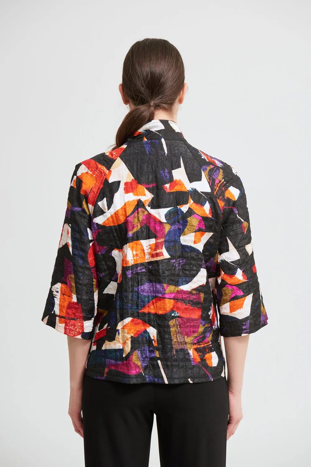 Joseph Ribkoff Black/Multi Abstract Jacquard Jacket Style 213301