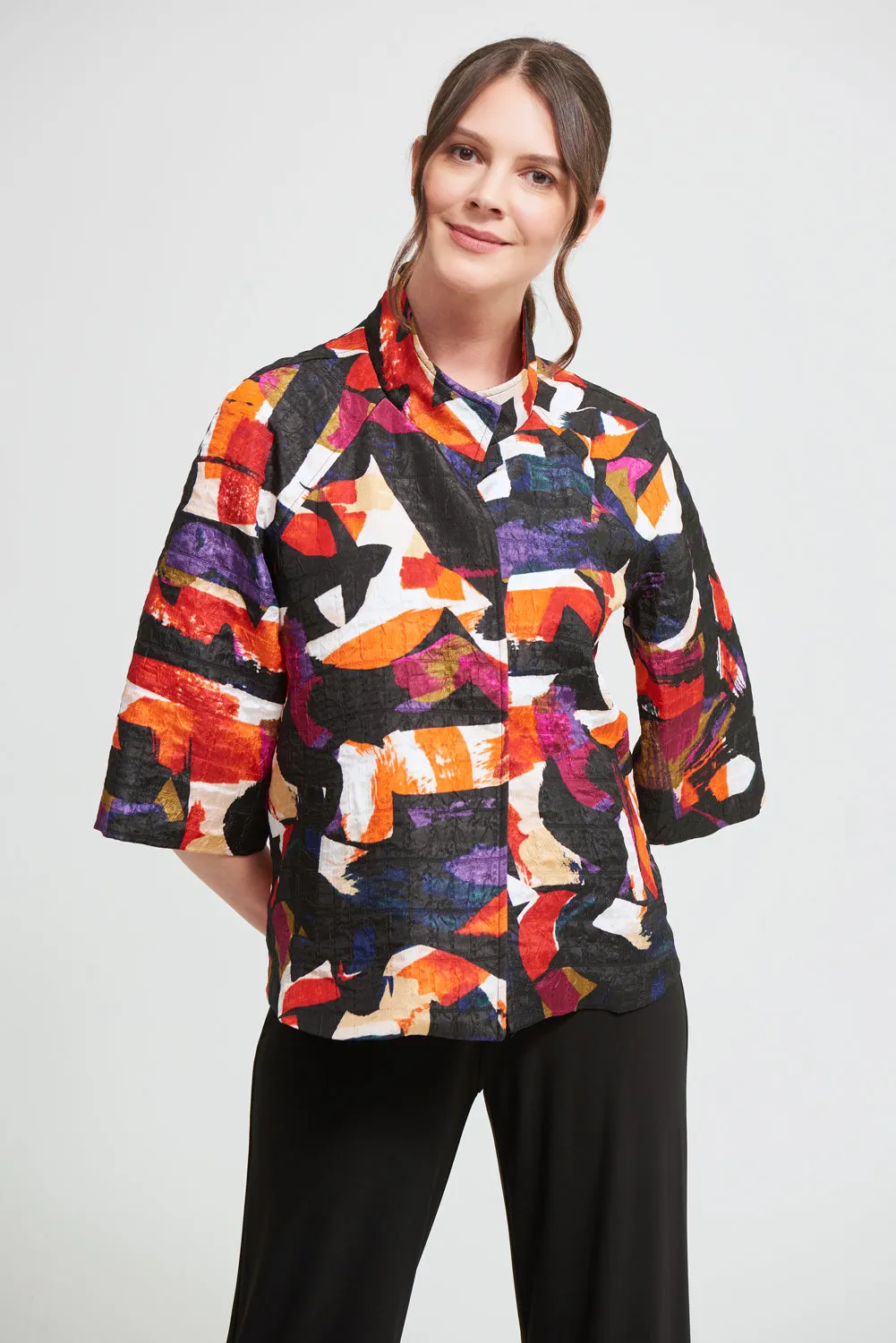 Joseph Ribkoff Black/Multi Abstract Jacquard Jacket Style 213301