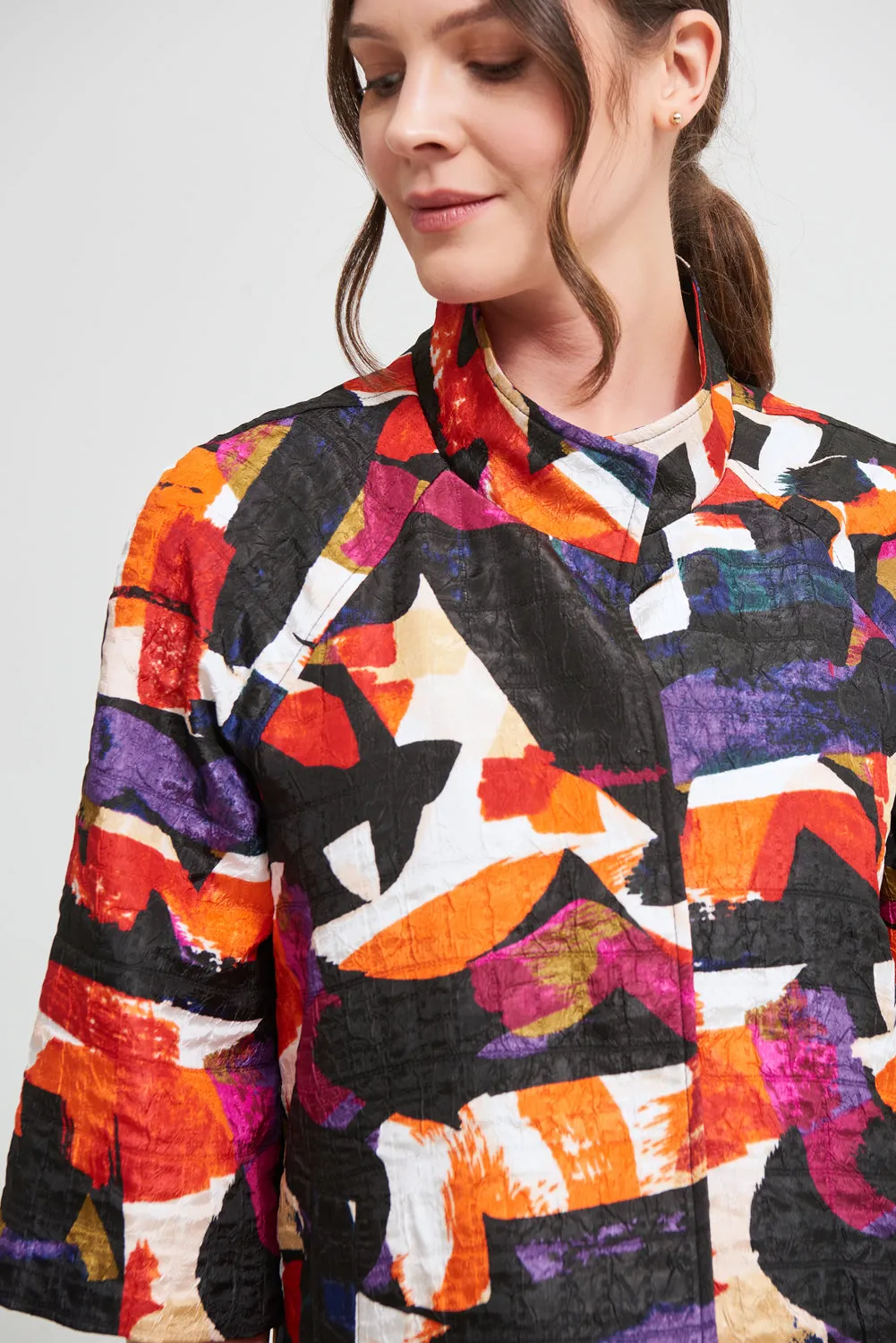 Joseph Ribkoff Black/Multi Abstract Jacquard Jacket Style 213301