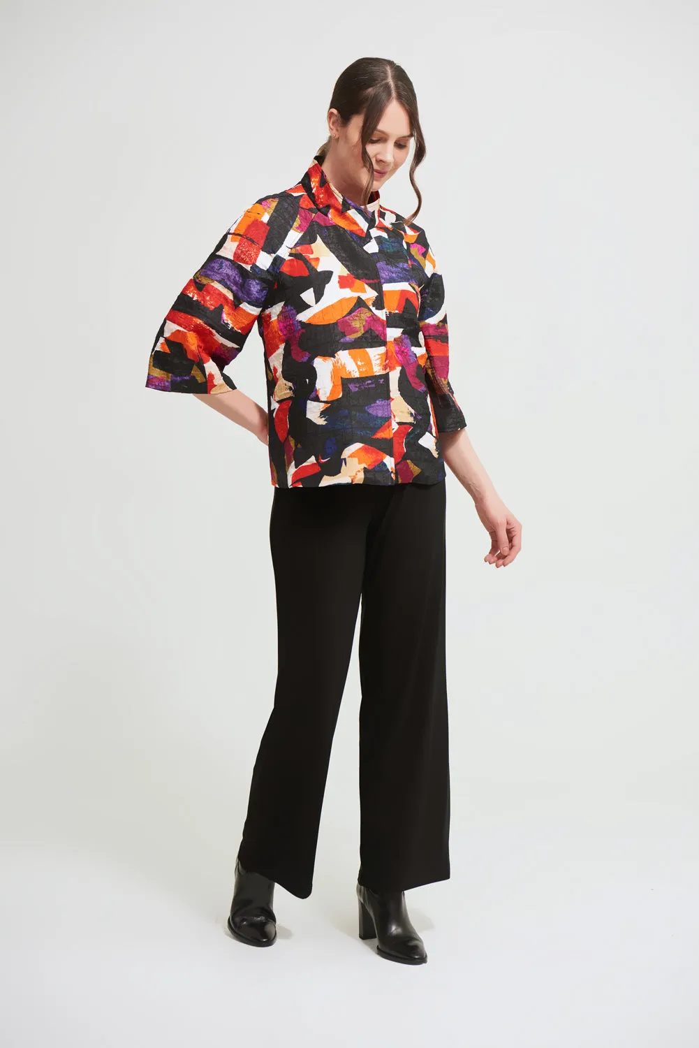 Joseph Ribkoff Black/Multi Abstract Jacquard Jacket Style 213301