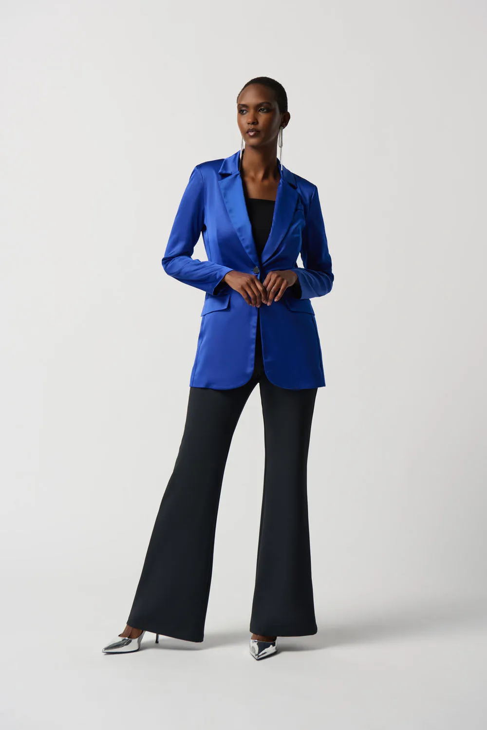 Joseph Ribkoff Royal Sapphire Satin Blazer With Faux Pockets Style 234267