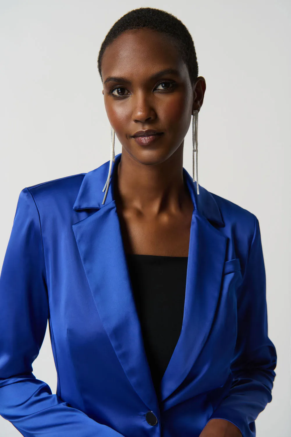 Joseph Ribkoff Royal Sapphire Satin Blazer With Faux Pockets Style 234267