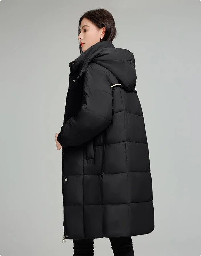Knee-Length Relaxed-Fit Quilted Puffer Jacket for Women