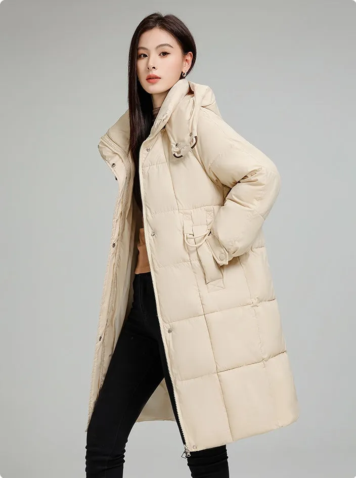 Knee-Length Relaxed-Fit Quilted Puffer Jacket for Women