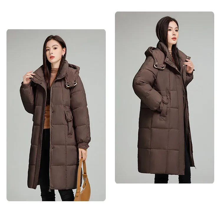 Knee-Length Relaxed-Fit Quilted Puffer Jacket for Women