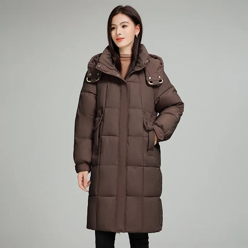 Knee-Length Relaxed-Fit Quilted Puffer Jacket for Women