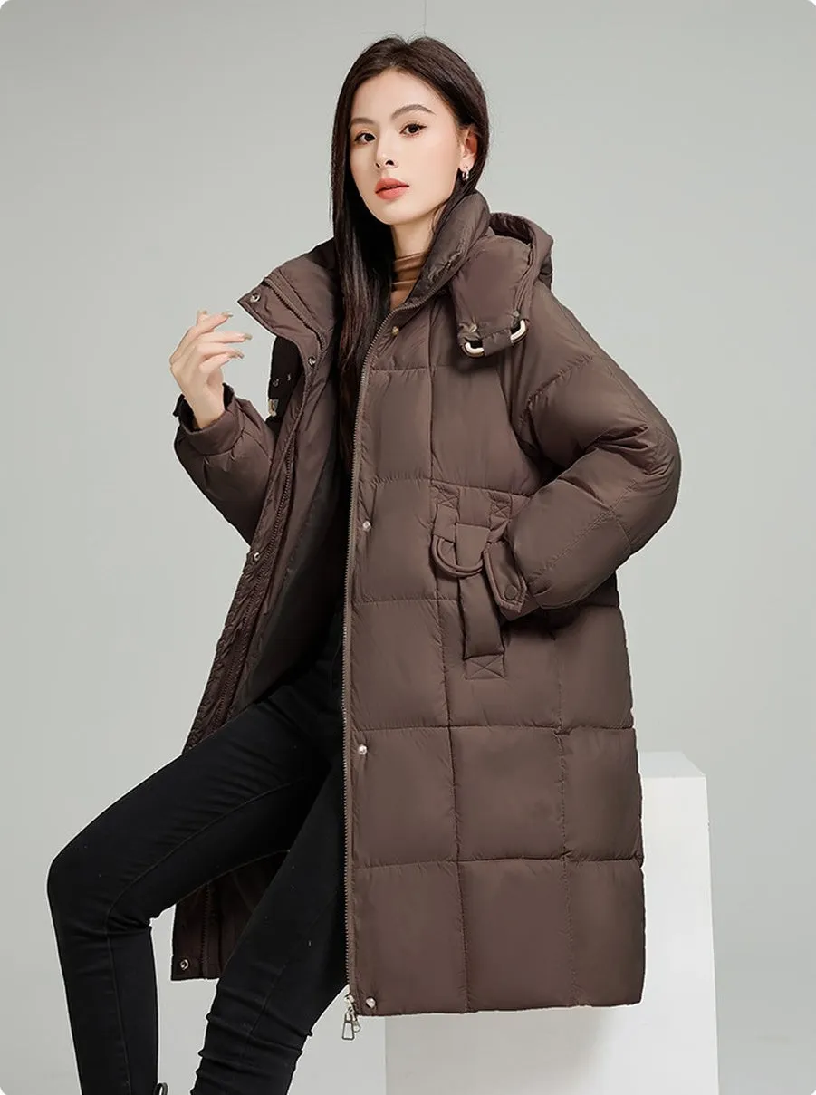 Knee-Length Relaxed-Fit Quilted Puffer Jacket for Women