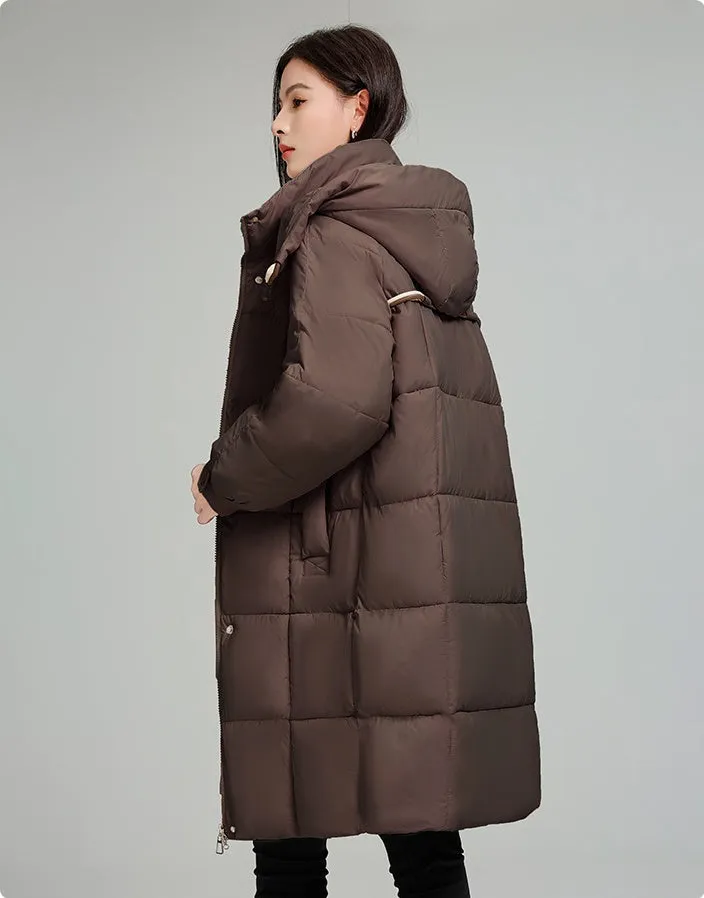 Knee-Length Relaxed-Fit Quilted Puffer Jacket for Women