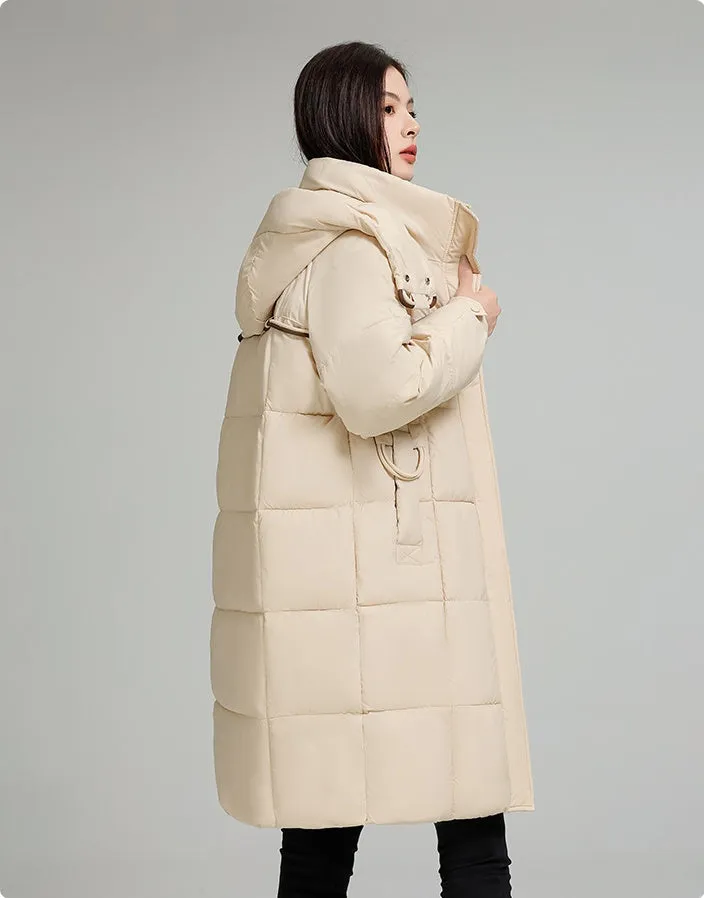 Knee-Length Relaxed-Fit Quilted Puffer Jacket for Women
