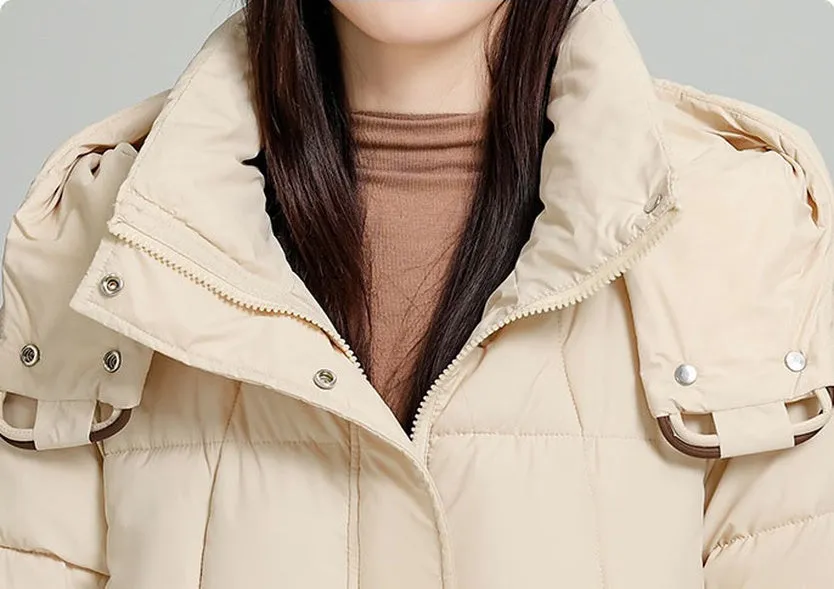 Knee-Length Relaxed-Fit Quilted Puffer Jacket for Women