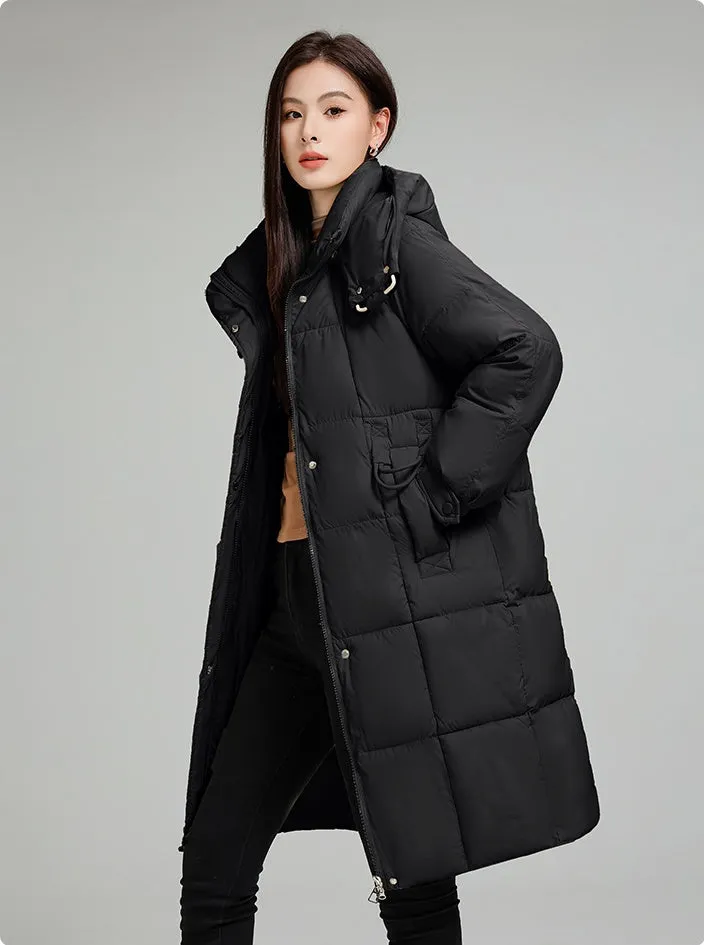 Knee-Length Relaxed-Fit Quilted Puffer Jacket for Women