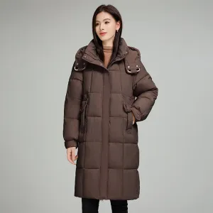 Knee-Length Relaxed-Fit Quilted Puffer Jacket for Women