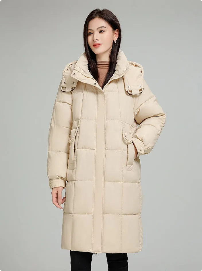 Knee-Length Relaxed-Fit Quilted Puffer Jacket for Women