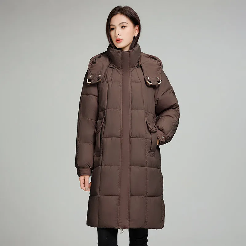Knee-Length Relaxed-Fit Quilted Puffer Jacket for Women