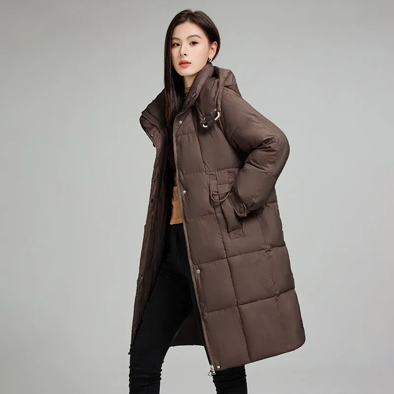 Knee-Length Relaxed-Fit Quilted Puffer Jacket for Women