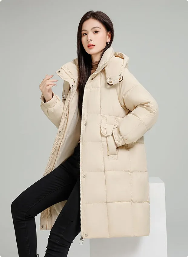 Knee-Length Relaxed-Fit Quilted Puffer Jacket for Women