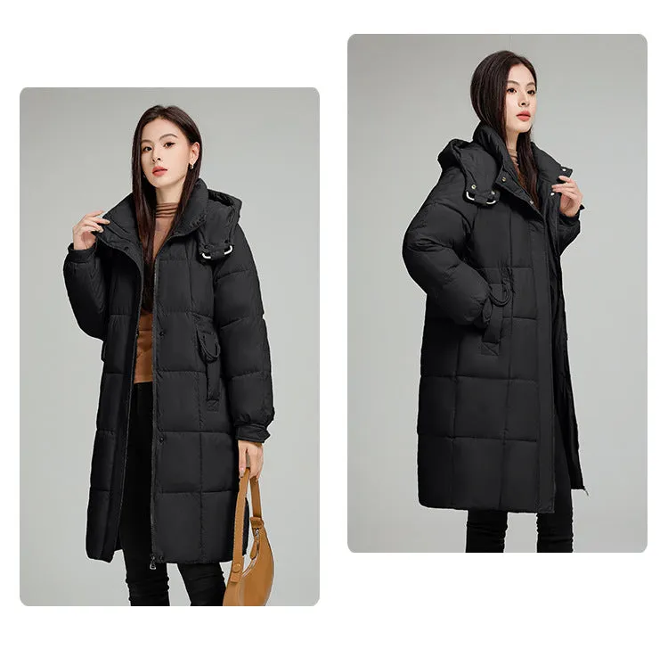 Knee-Length Relaxed-Fit Quilted Puffer Jacket for Women