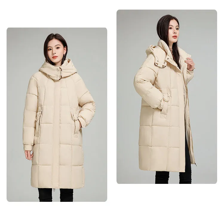 Knee-Length Relaxed-Fit Quilted Puffer Jacket for Women