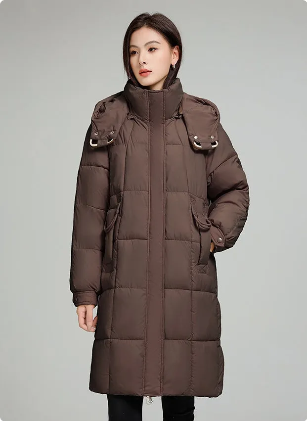 Knee-Length Relaxed-Fit Quilted Puffer Jacket for Women