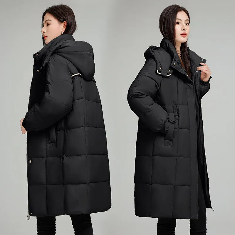 Knee-Length Relaxed-Fit Quilted Puffer Jacket for Women