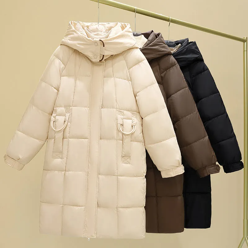 Knee-Length Relaxed-Fit Quilted Puffer Jacket for Women