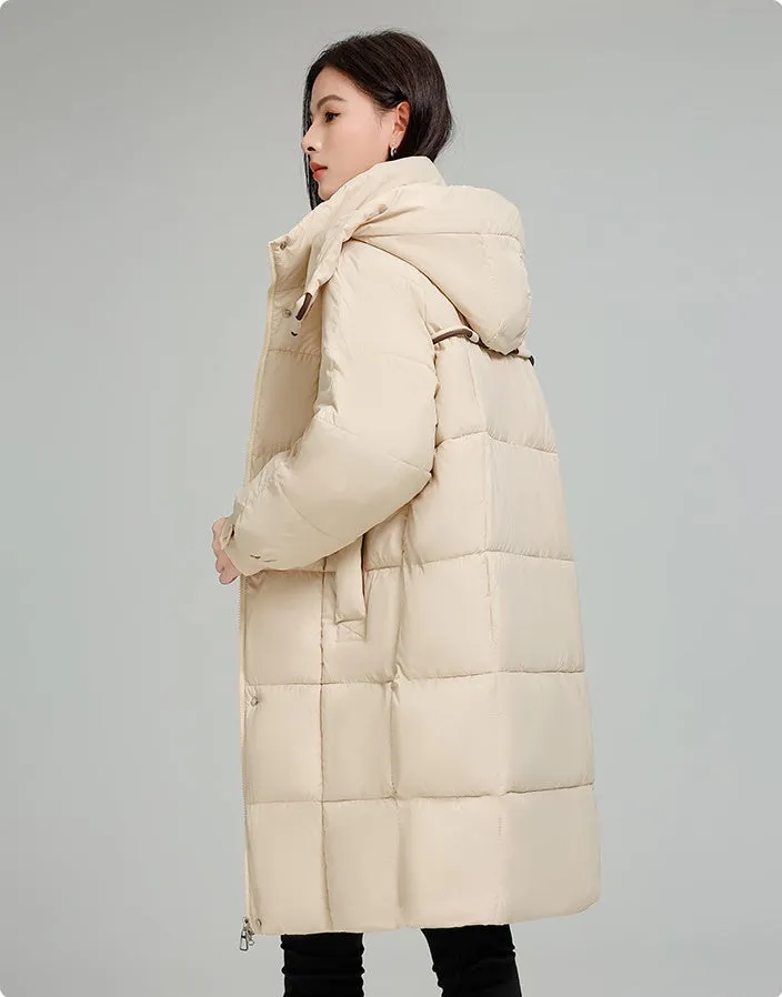 Knee-Length Relaxed-Fit Quilted Puffer Jacket for Women