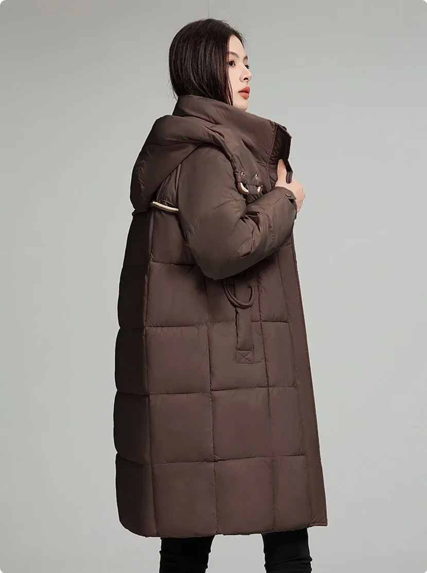 Knee-Length Relaxed-Fit Quilted Puffer Jacket for Women