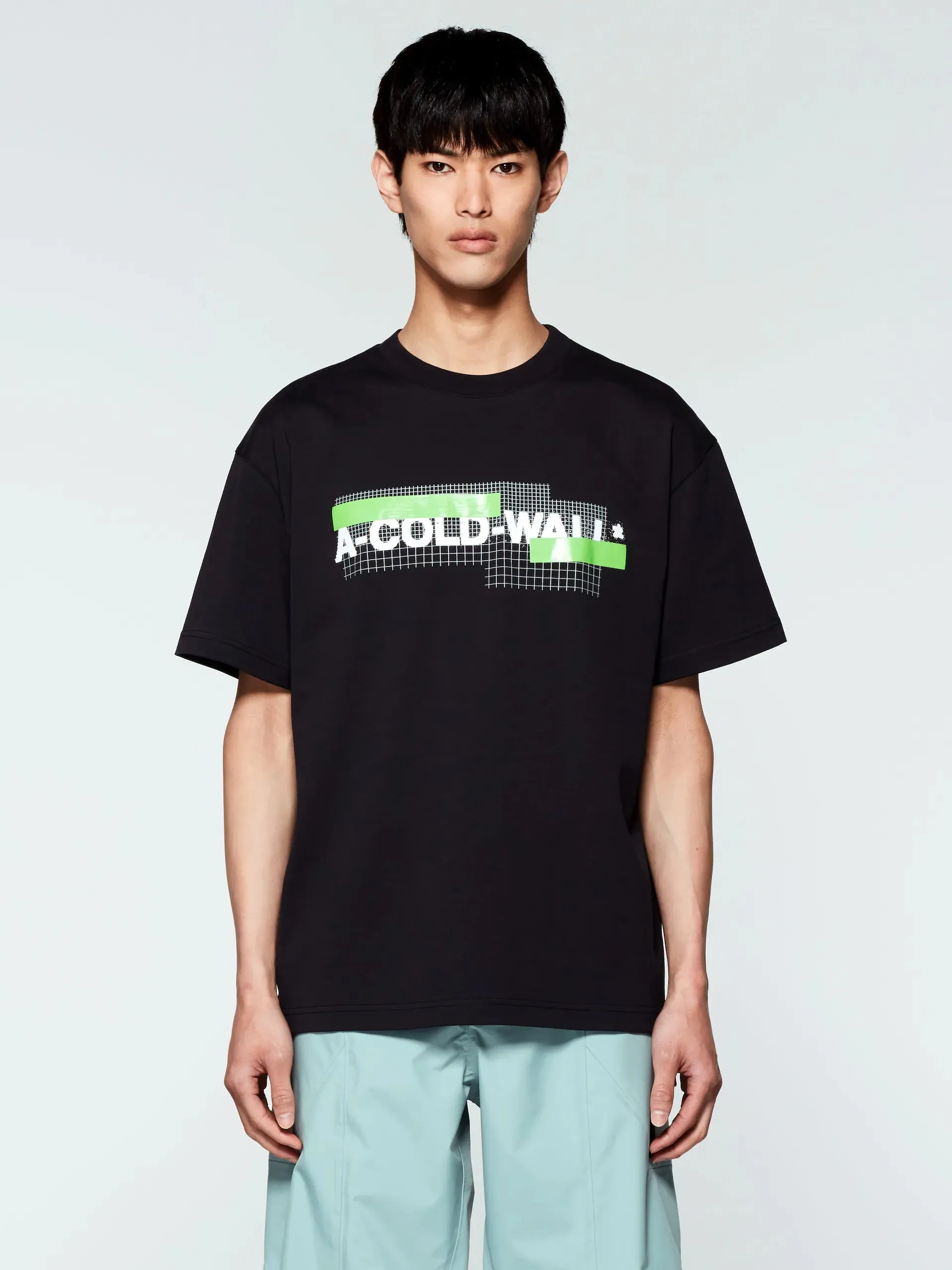 KNITTED GRID LOGO T SHIRT - BLACK