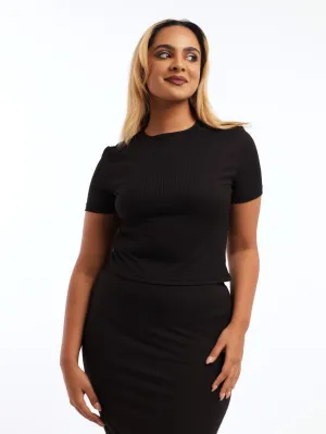 Ladies Fitted Rib Tee - Black