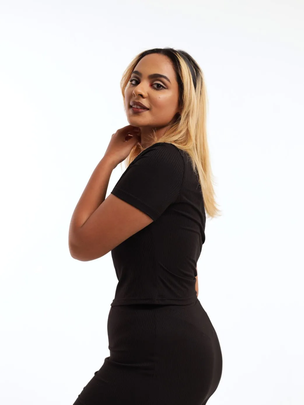 Ladies Fitted Rib Tee - Black