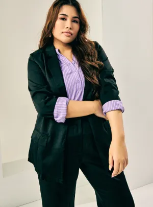 Lapel Collar Oversized Blazer Set - Black
