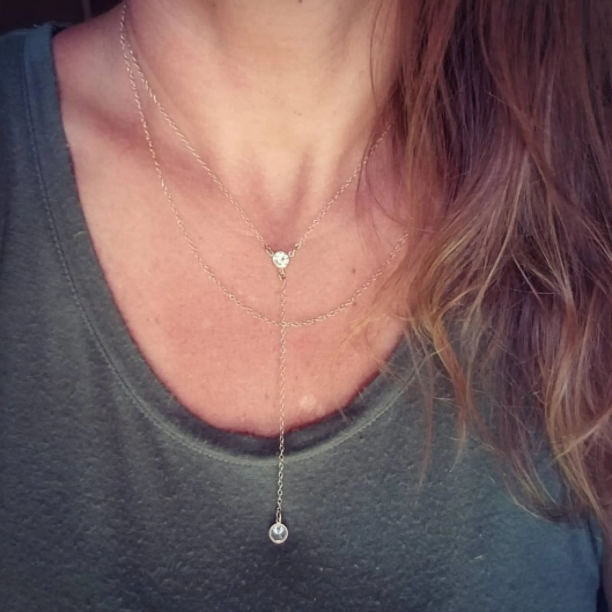 Lariat Crystal Drop Necklace - Y Necklace - Sterling or Gold