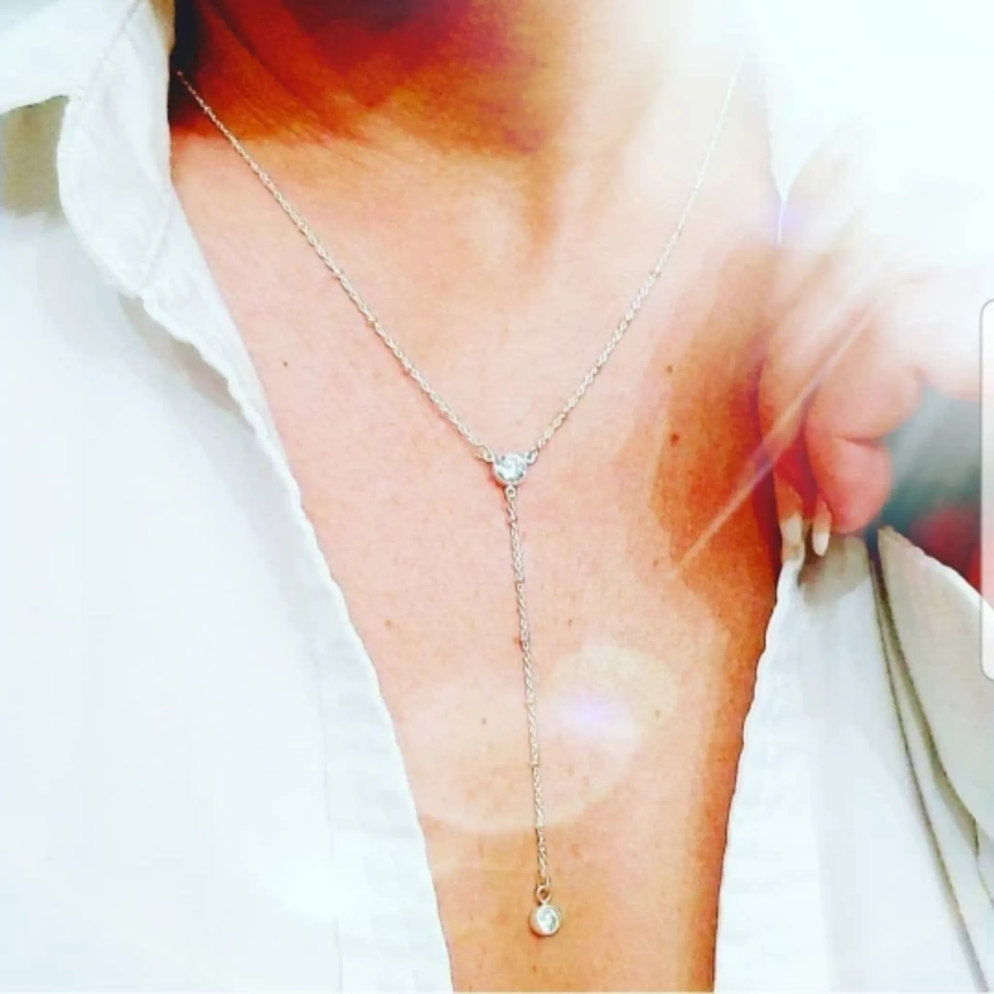 Lariat Crystal Drop Necklace - Y Necklace - Sterling or Gold