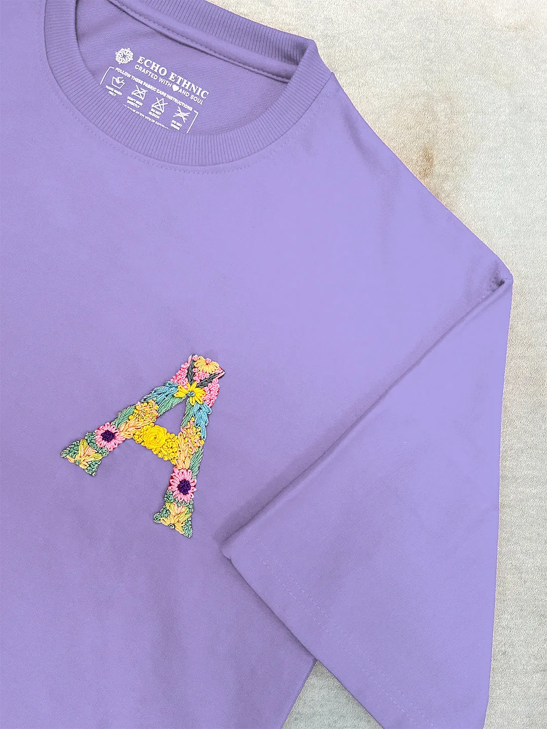 Lavender - Unisex Hand Embroidered Oversize T-Shirt