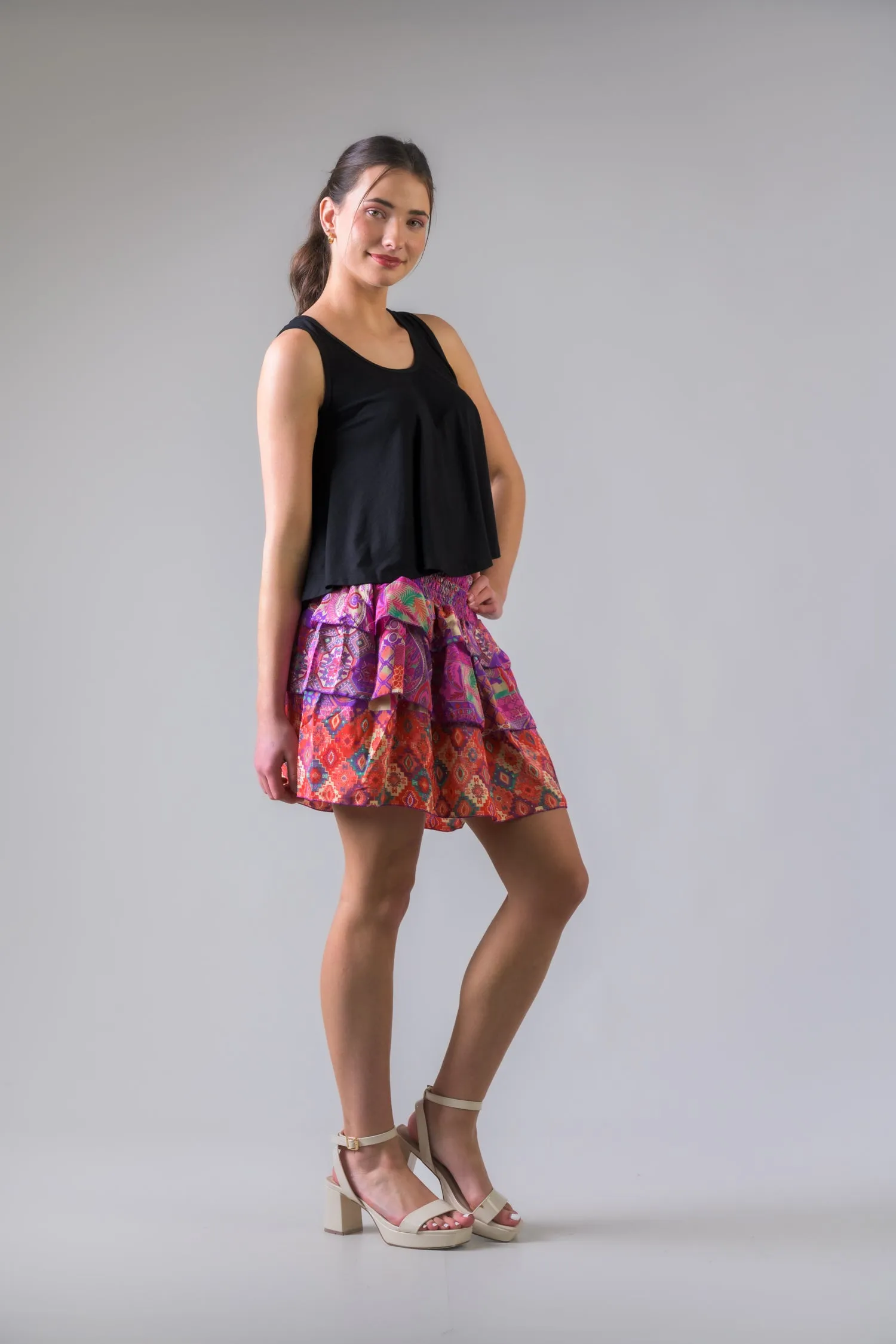 Layered Pattern Bobbin Skirt