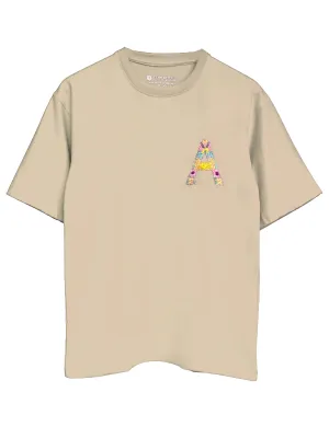 Light Beige - Unisex Hand Embroidered Oversize T-Shirt