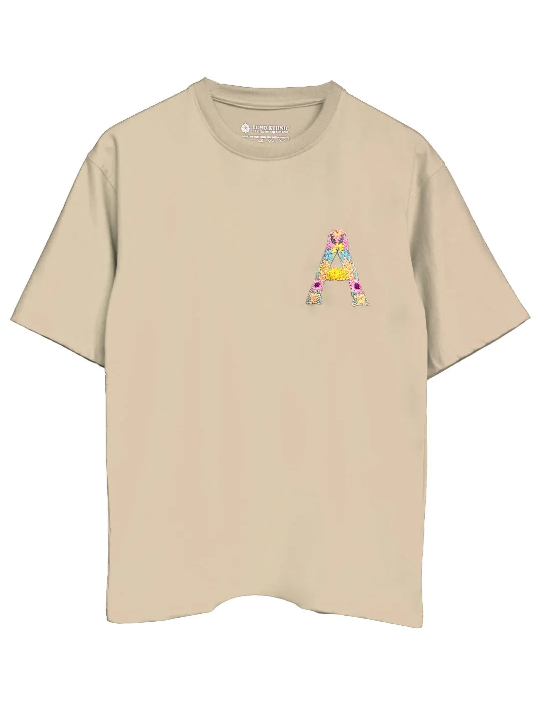 Light Beige - Unisex Hand Embroidered Oversize T-Shirt