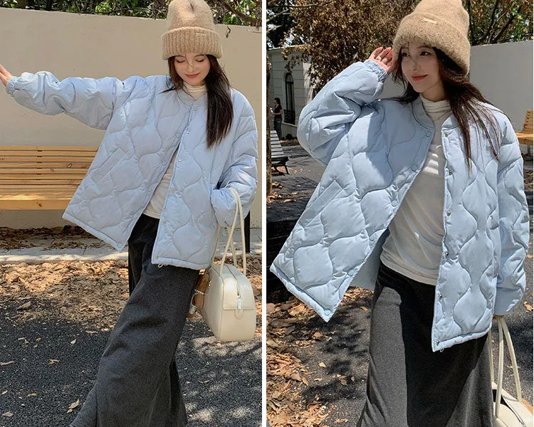 Lightweight Windproof Puffer Jacket with Elastic Band Cuffs for Women